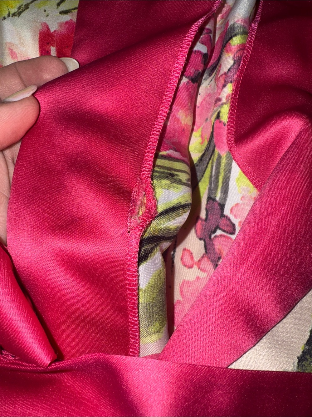 Cacique Floral Satin Kimono Robe with Hot Pink Trim - Picture 5 of 7